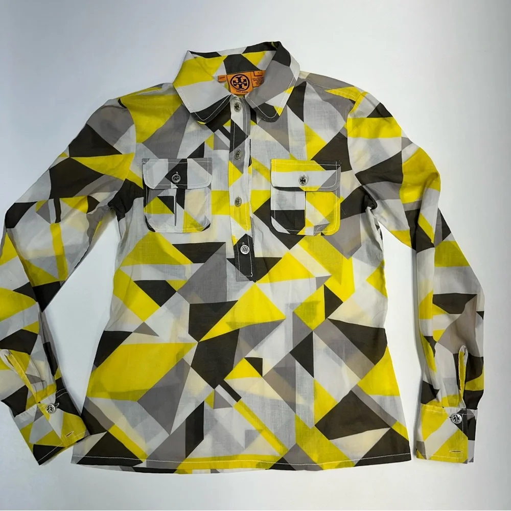 Tory Burch Lightweight Geometric Print 1/2 Button Down Blouse Women’s Size 4
